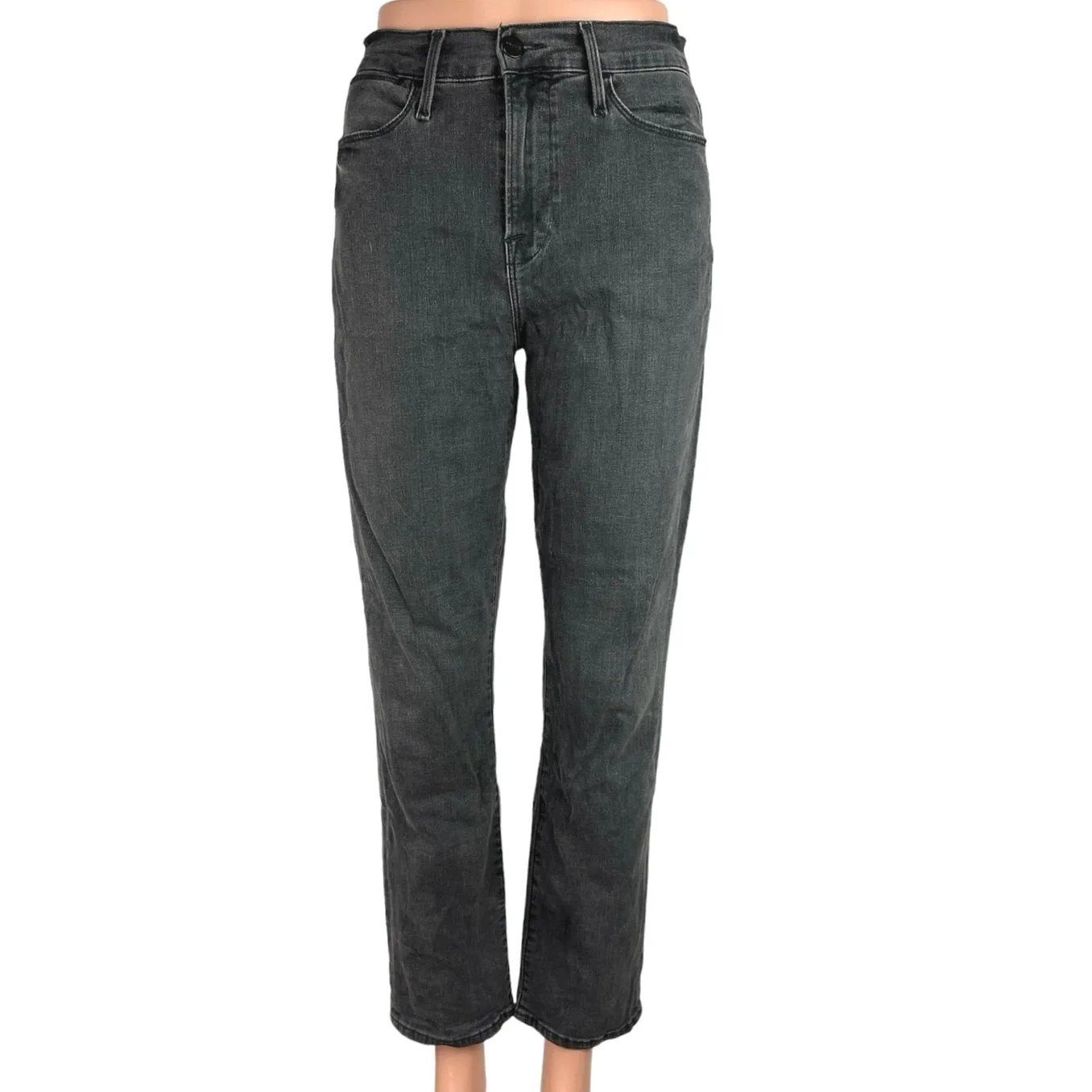 Frame Denim Black Washed High Rise Stretch Ankle Straight Leg Jeans Size 27