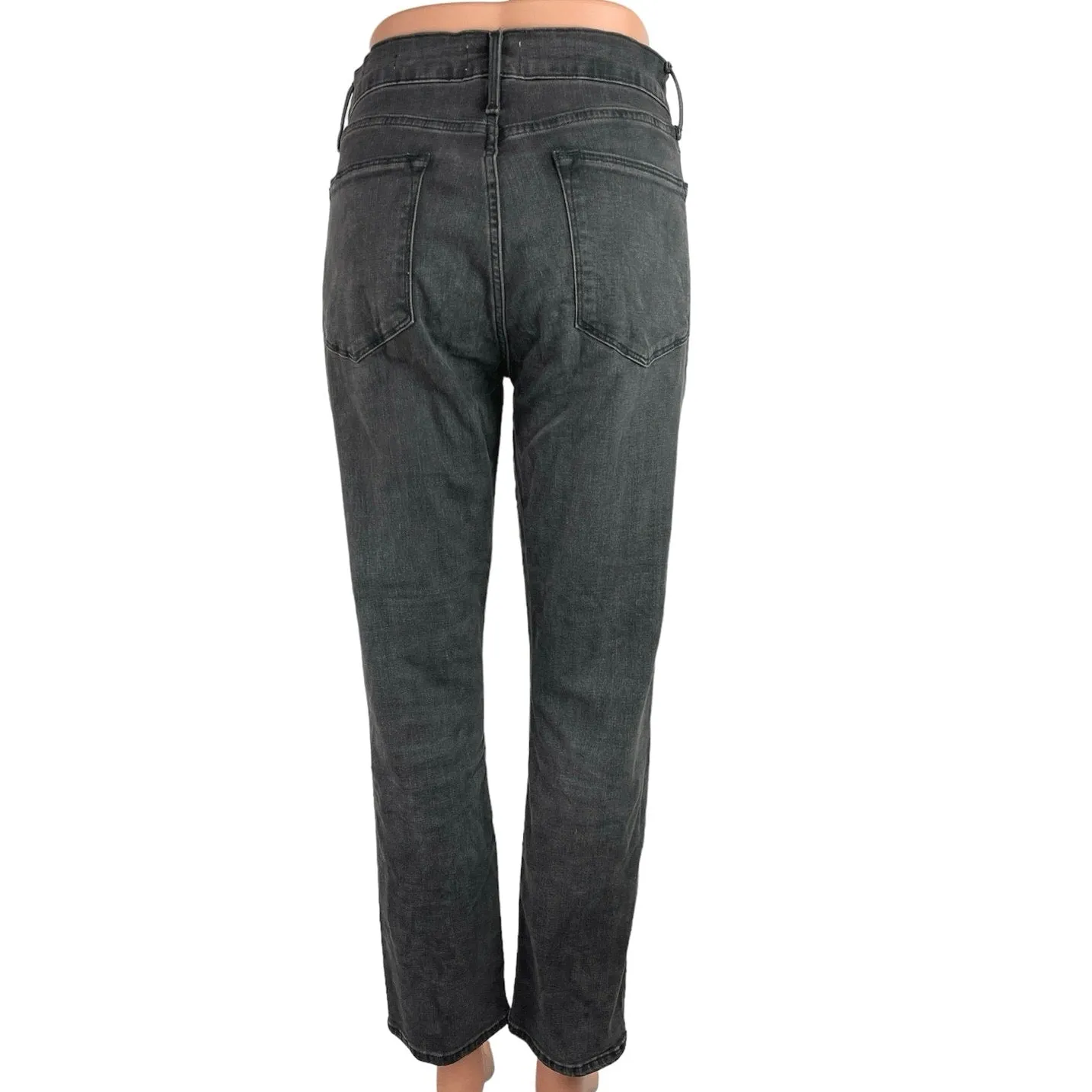 Frame Denim Black Washed High Rise Stretch Ankle Straight Leg Jeans Size 27