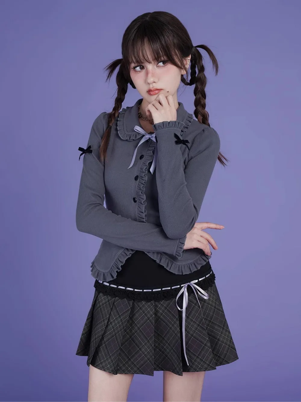 Frill Retro Ribbon Girly Cardigan Knit