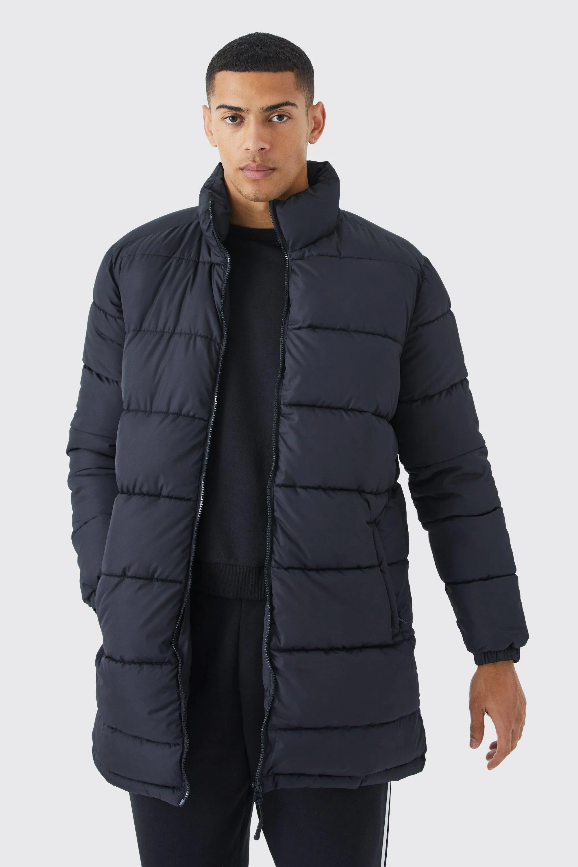 Funnel Neck Quilted Longline Puffer