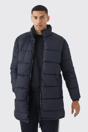 Funnel Neck Quilted Longline Puffer
