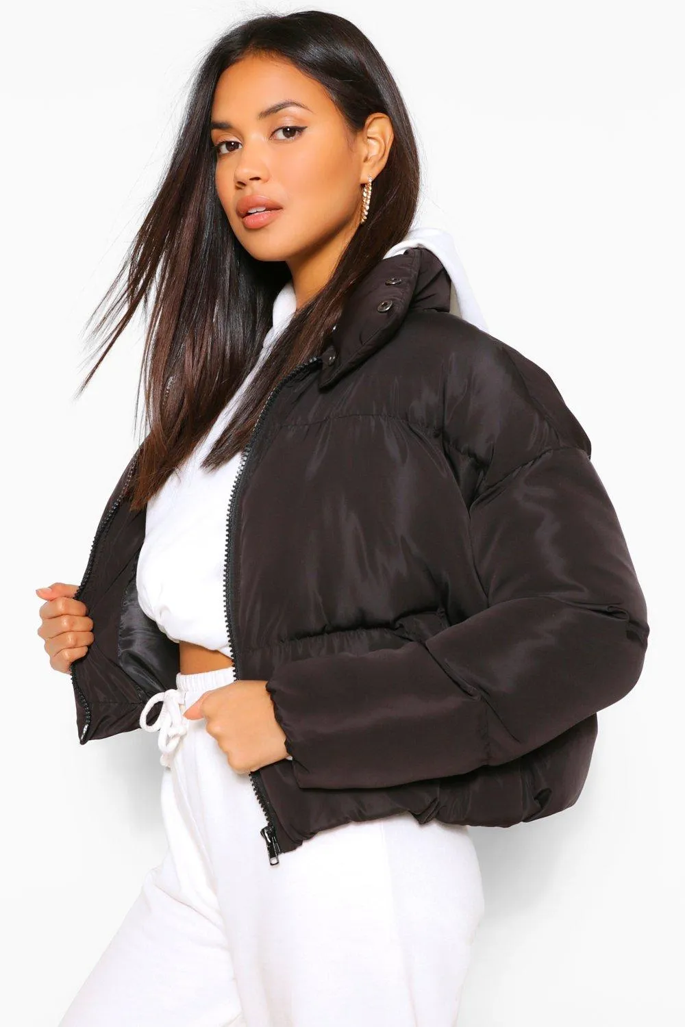 Funnel Neck Wrap Puffer Jacket