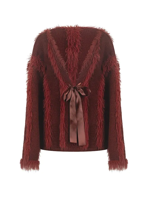 Fur Ribbon Oversize Fluffily Cute Cardigan