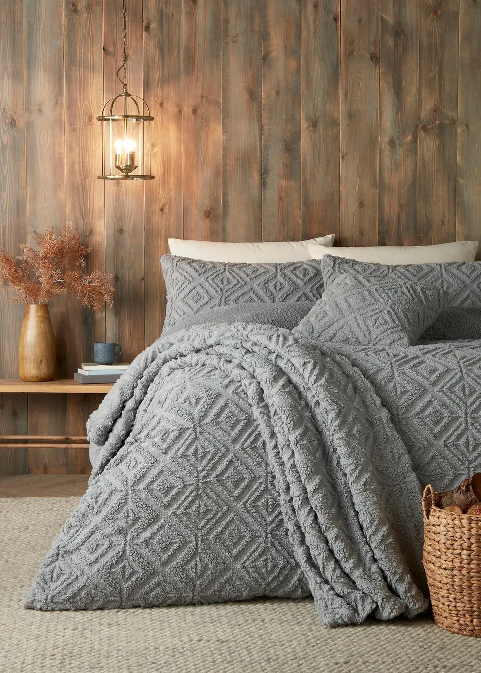 Fusion Snug Romo Grey Pinsonic Fleece Duvet Cover Set