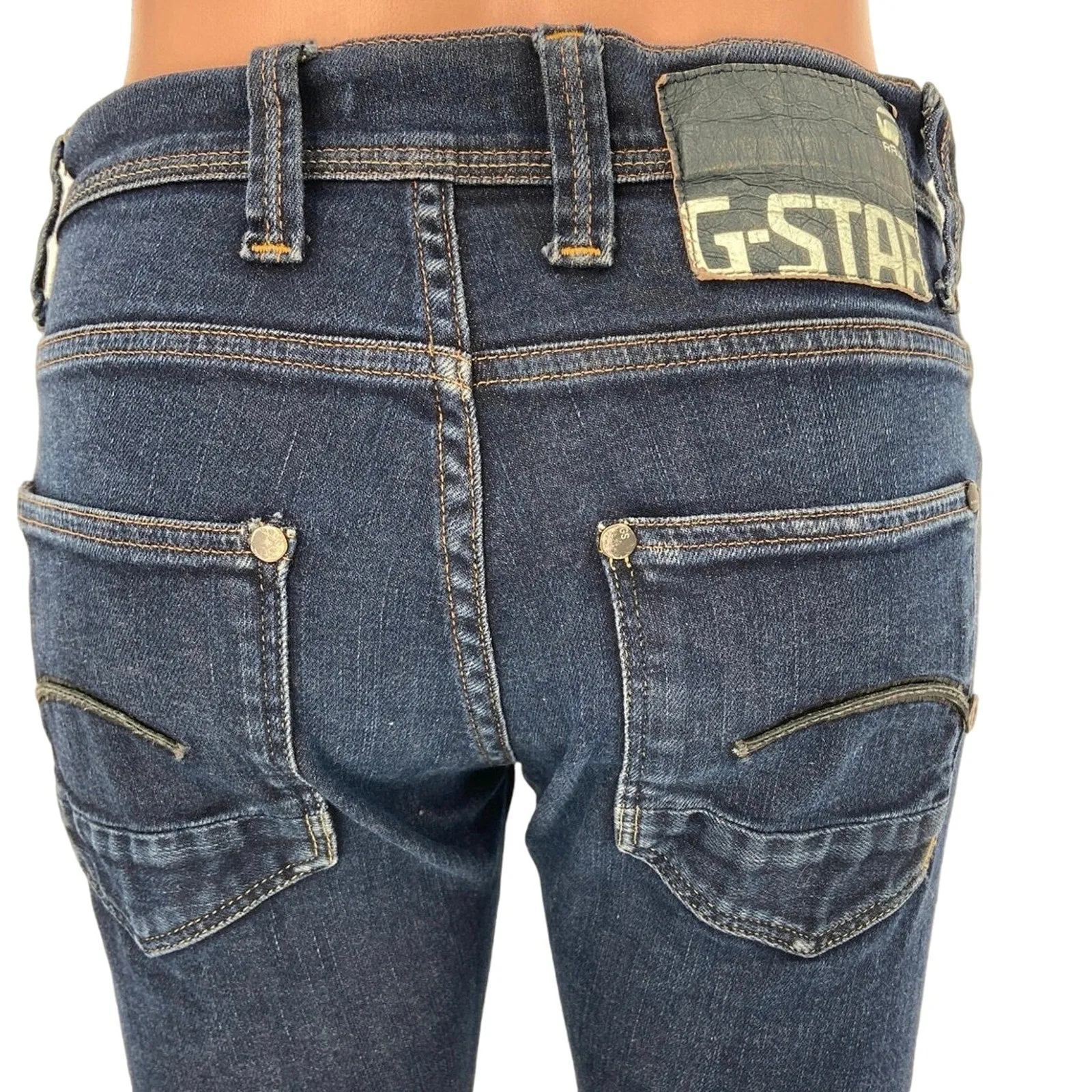 G-Star Raw Denim Defend Super Slim Low Rise Medium Wash Logo Skinny Jeans Sz 28