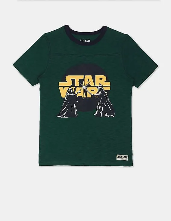 GAP Boys Dark Green Round Neck Star Wars Graphic Print T-Shirt