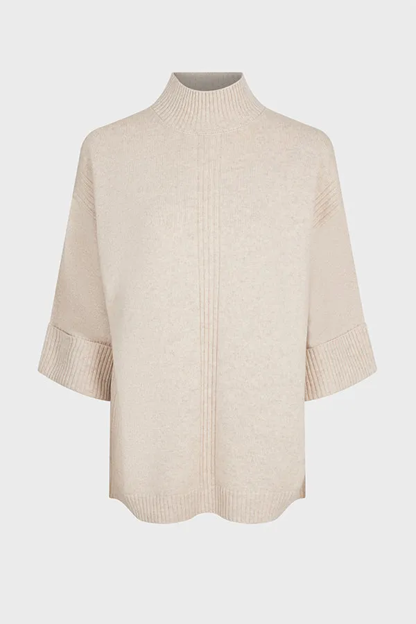 Gerard Darel LAZARINE BEIGE STAND UP COLLAR LOOSE FIT WOOL SWEATER