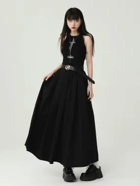 Ghost girl black sleeveless vest suspender dress summer niche design gothic style long skirt atmosphere