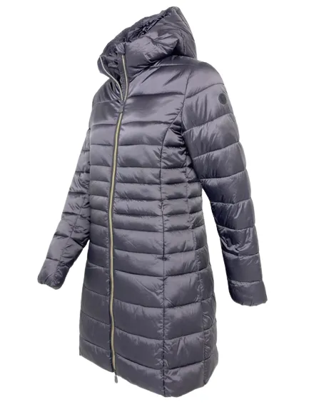GIUBBINO DONNA TORTORA LUNGO CON CAPPUCCIO IN ECO-PIUMA