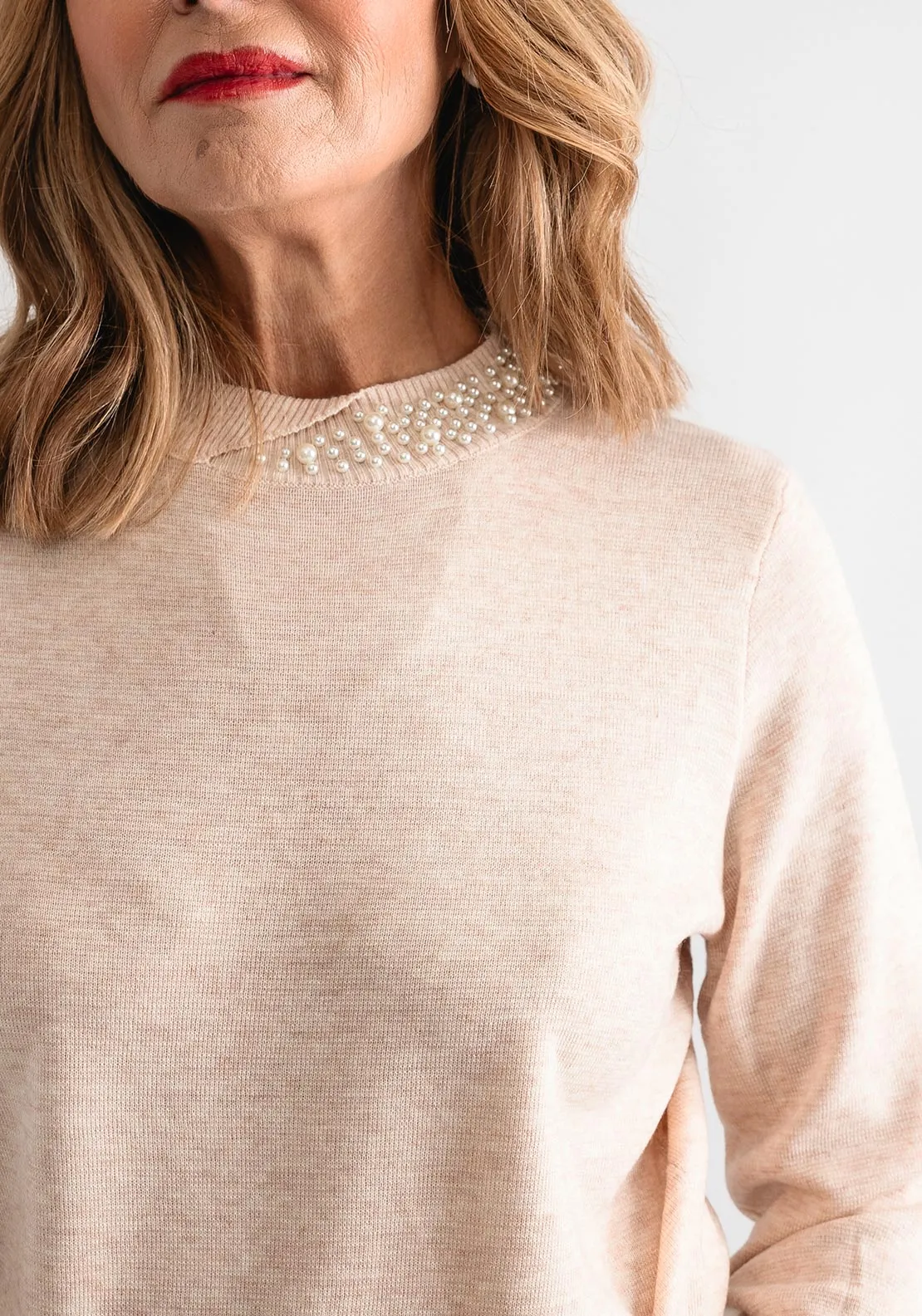 Goa Goa Pearl Embellished Sweater, Cream