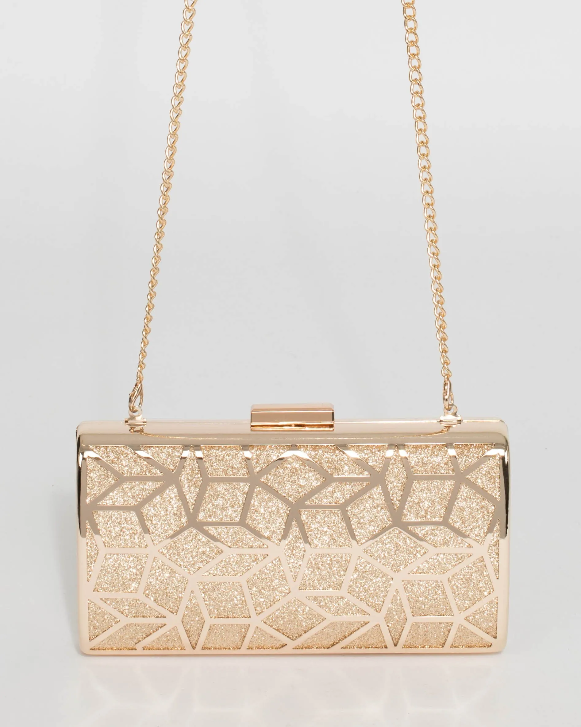 Gold Kari Geo Hardcase Clutch Bag