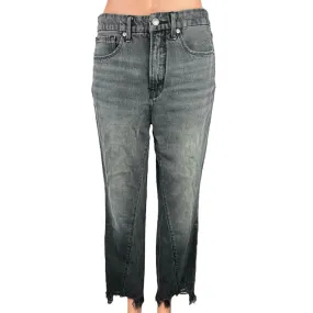 Good American Good Vintage Gray Denim High Rise Raw Hem Straight Leg Jeans Sz 4