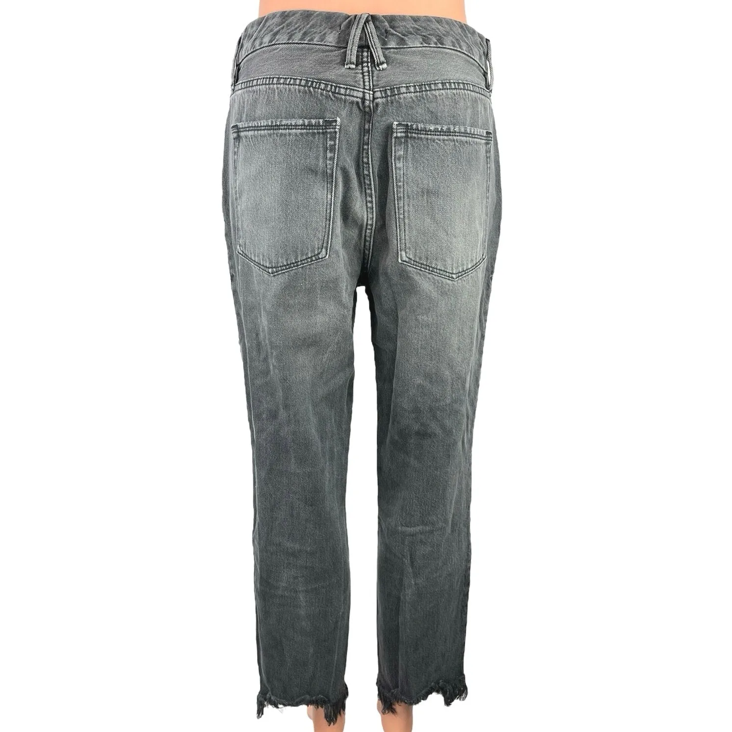 Good American Good Vintage Gray Denim High Rise Raw Hem Straight Leg Jeans Sz 4