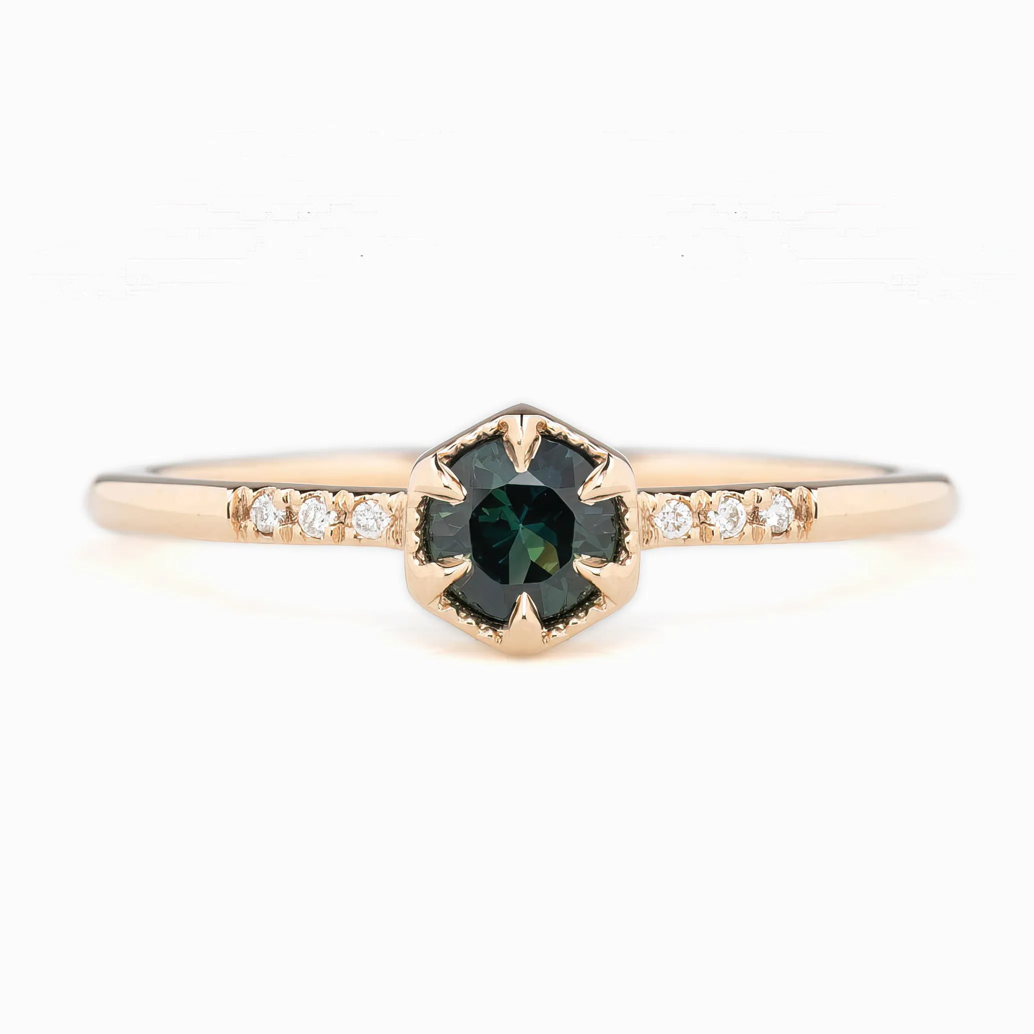 Grace Ring 4.5mm 0.40ct Peacock Green Queensland Sapphire 14K Rose Gold