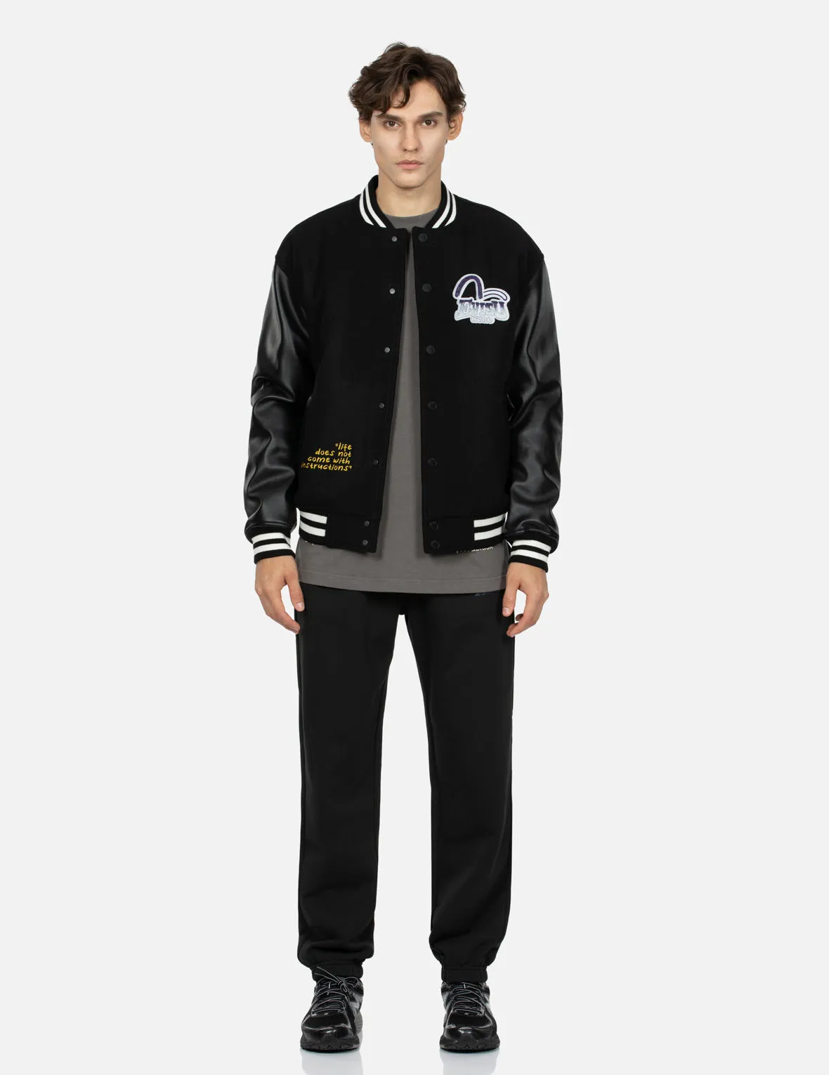 Gradated Logo Embroidered Patch Oversized Varsity Jacket