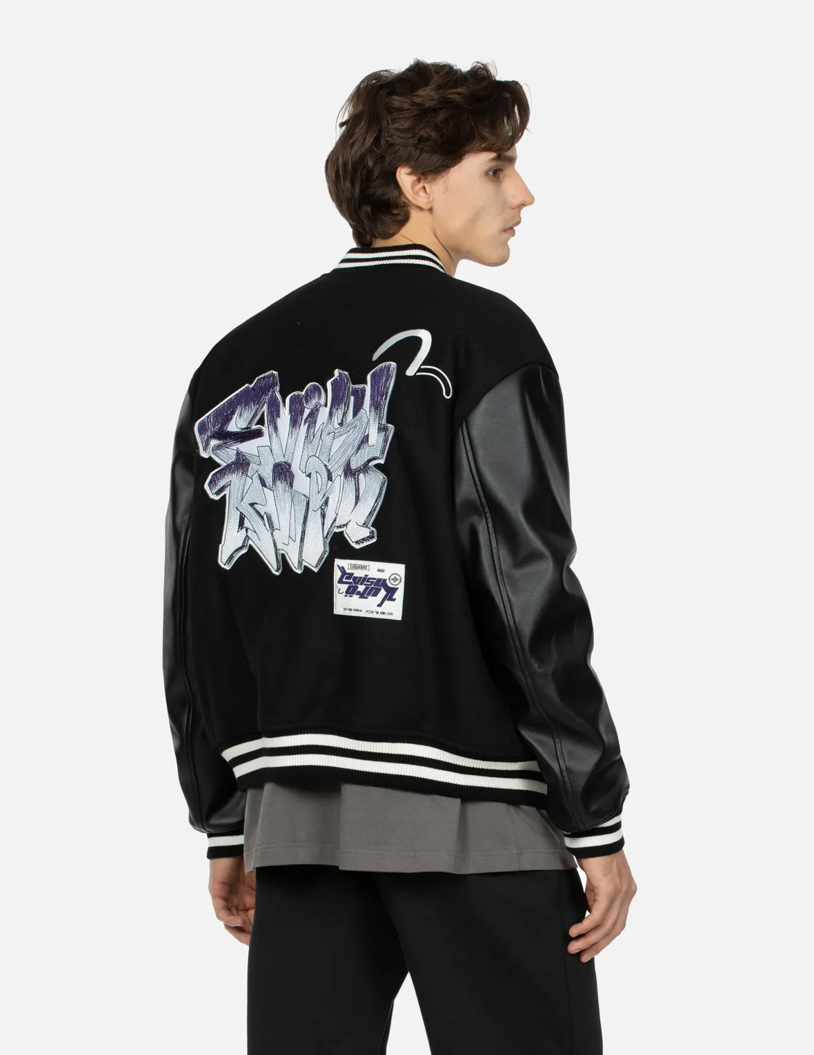 Gradated Logo Embroidered Patch Oversized Varsity Jacket