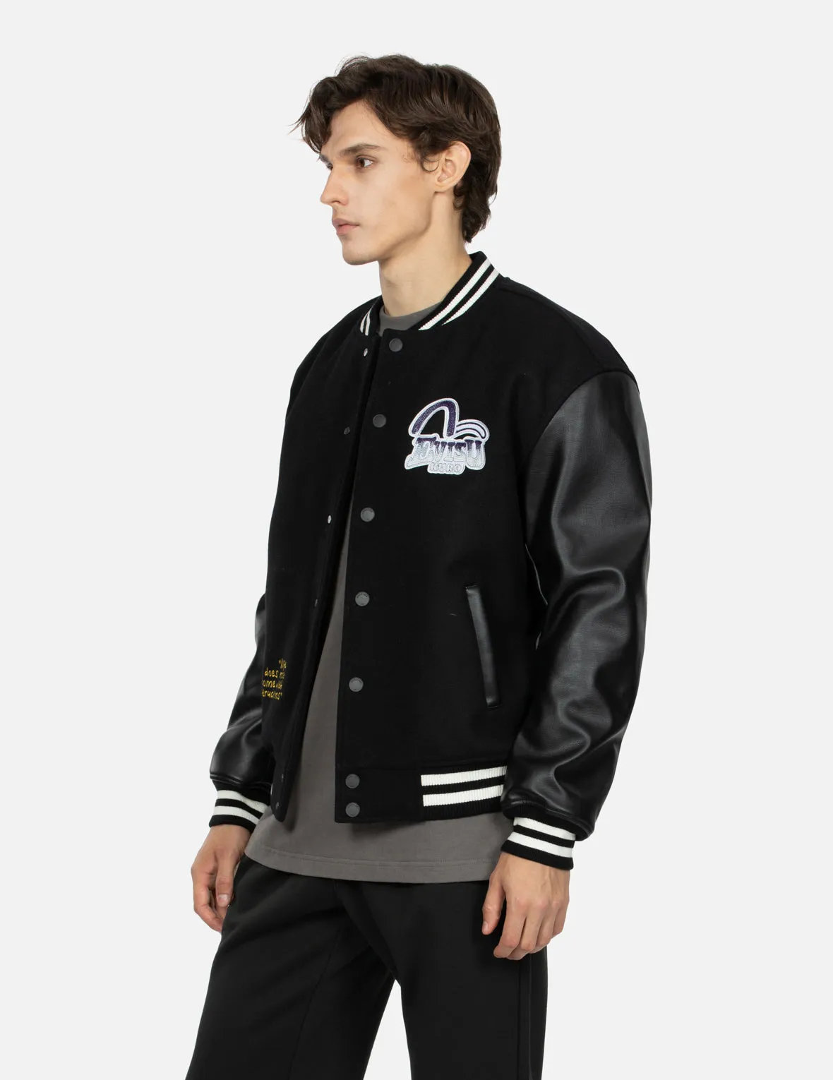 Gradated Logo Embroidered Patch Oversized Varsity Jacket