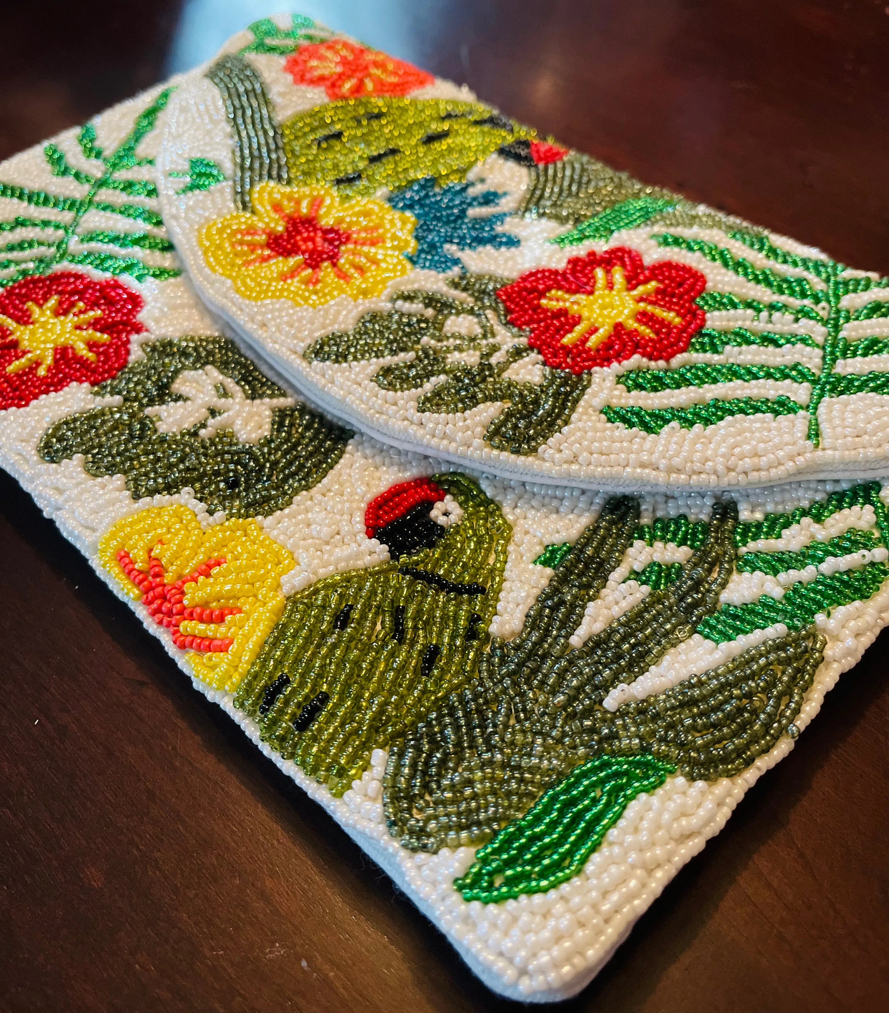 Green Parrot Handmade Beaded Clutch