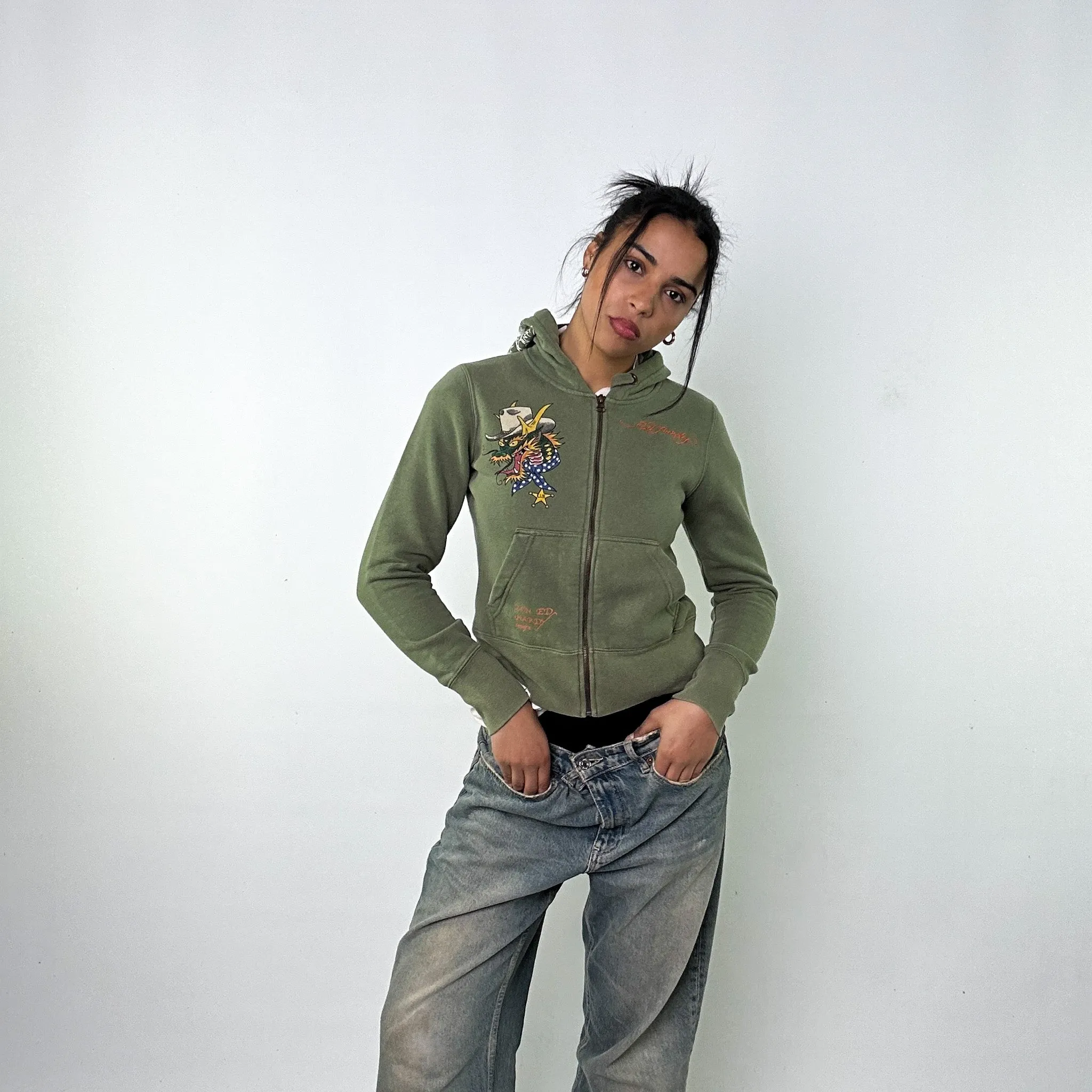 Green y2ks Ed Hardy Hoodie Sweatshirt (S)