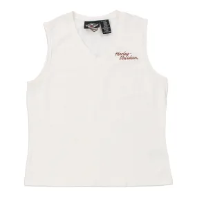 Harley Davidson V-neck Vest - Large White Cotton