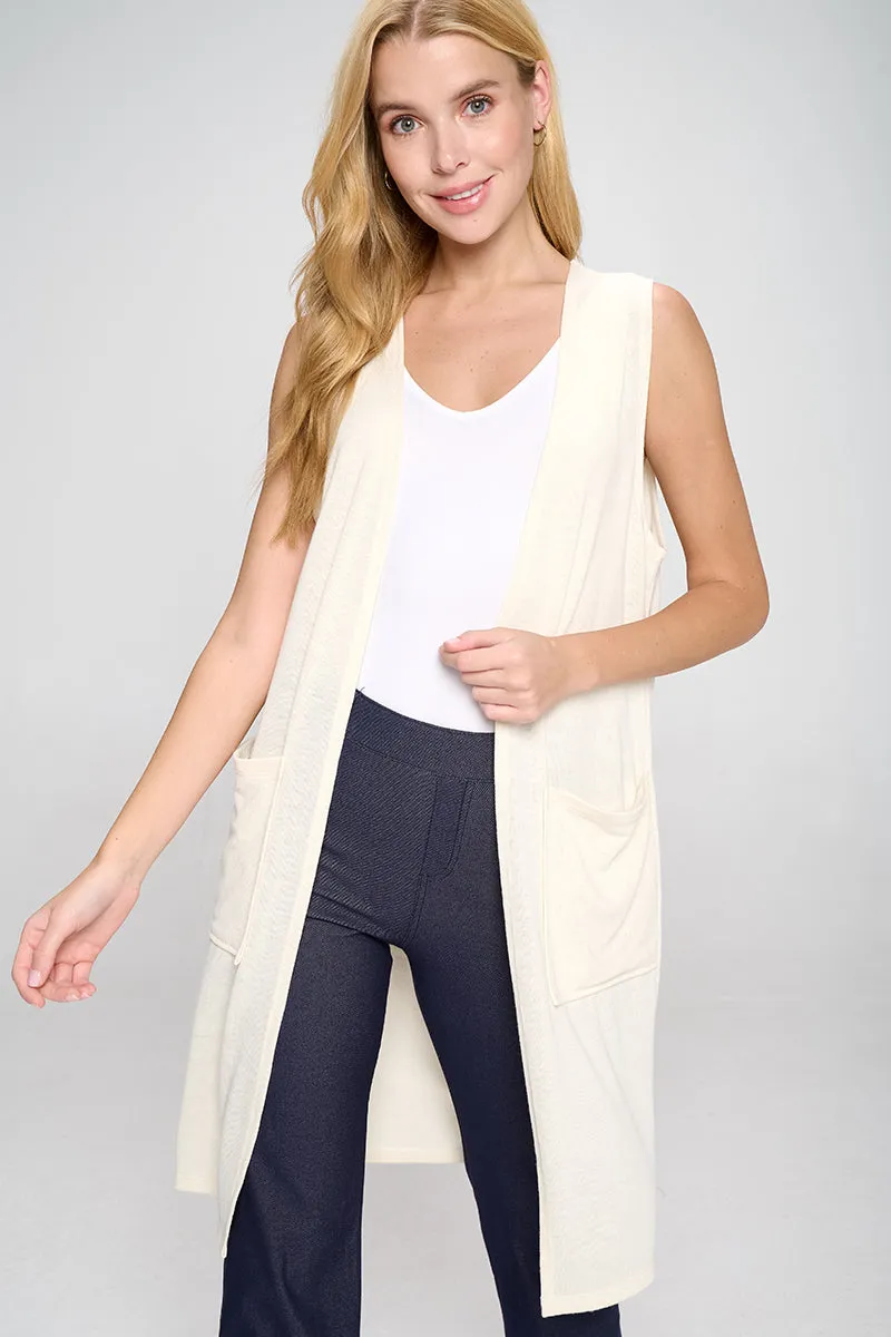 Heather Knit Open Front Cardigan Vest