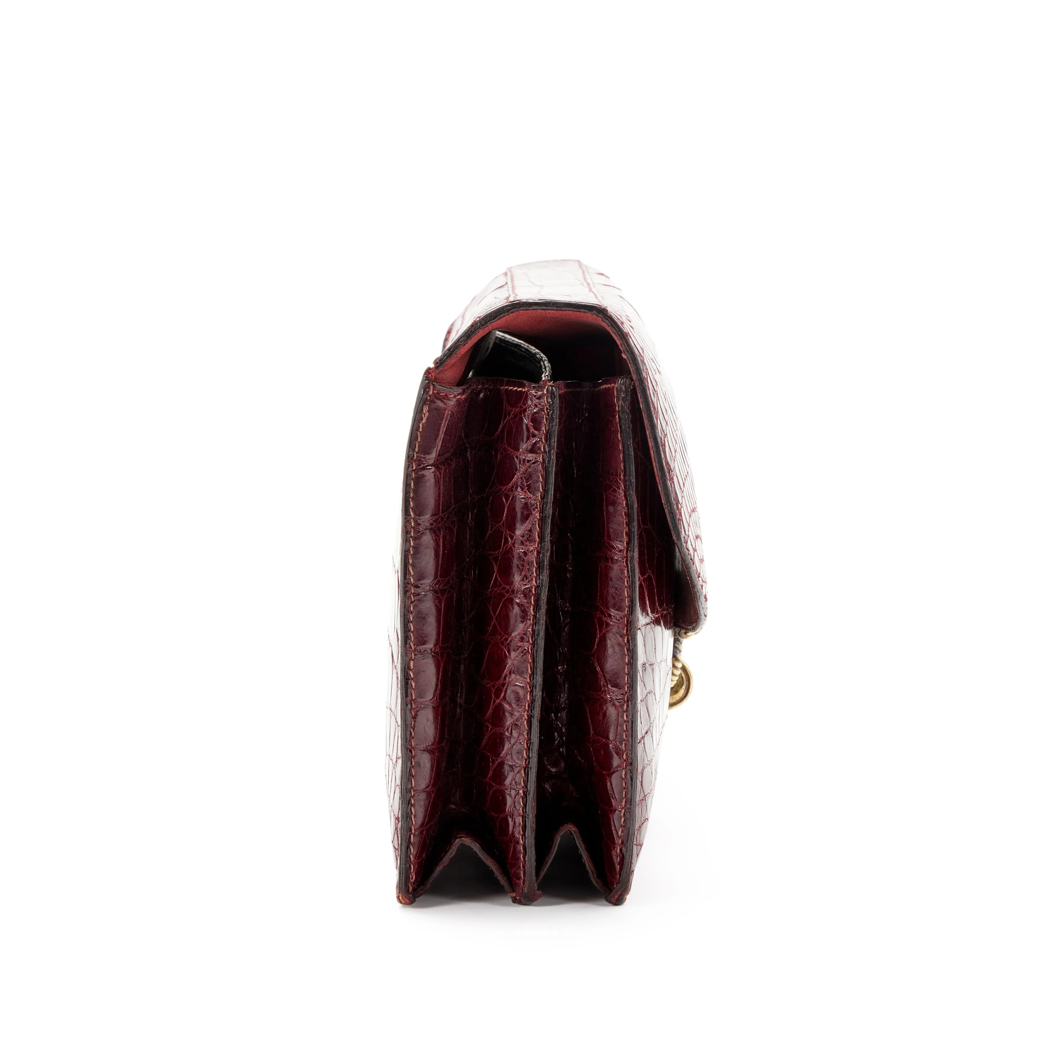 Hermès Burgundy Crocodile Cordeliere Clutch Gold Hardware, 1957