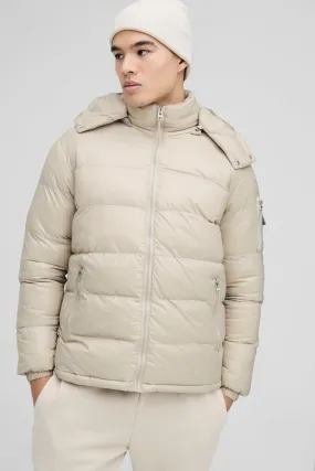 High Shine Padded Puffer Jacket in Stone