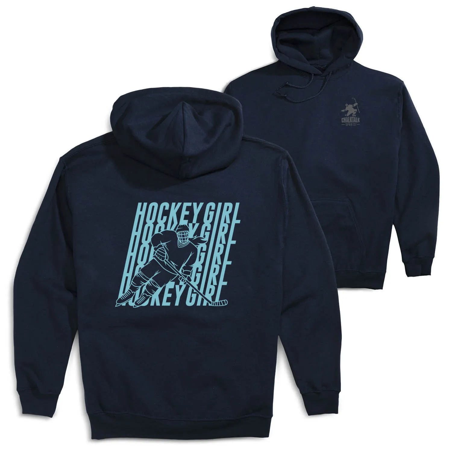 Hockey Hooded Sweatshirt - Hockey Girl Repeat (Back Design) 