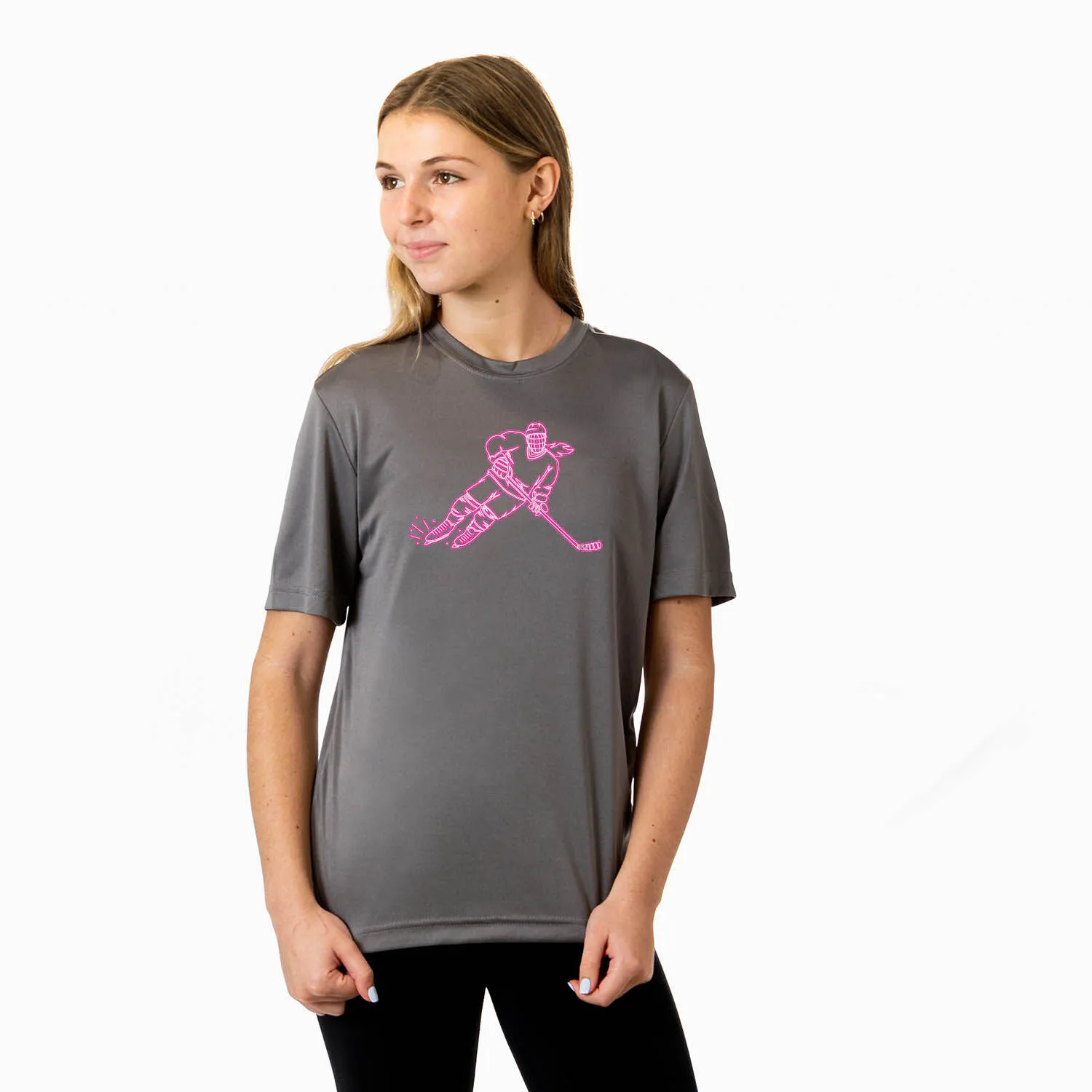 Hockey Short Sleeve Performance Tee - Neon Hockey Girl 