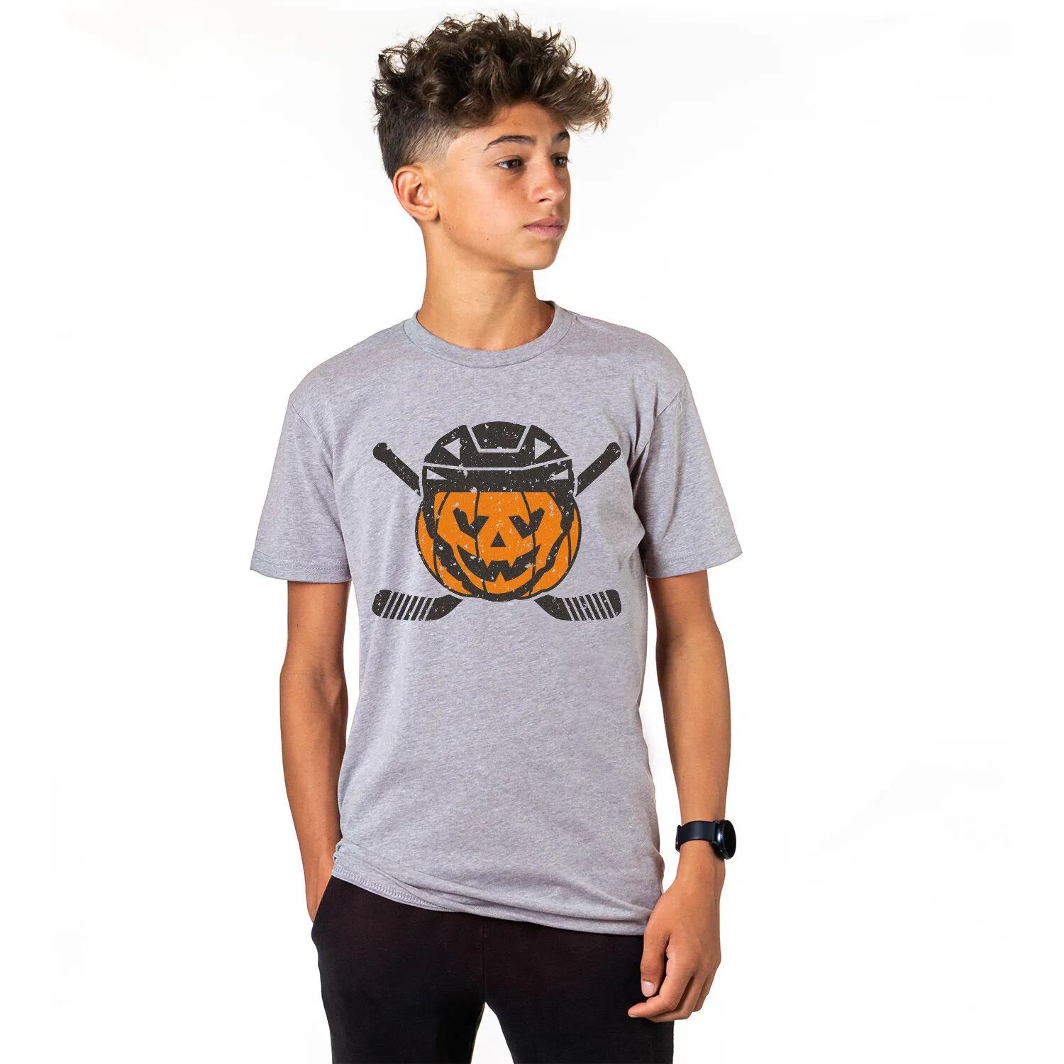 Hockey Short Sleeve T-Shirt - Helmet Pumpkin 