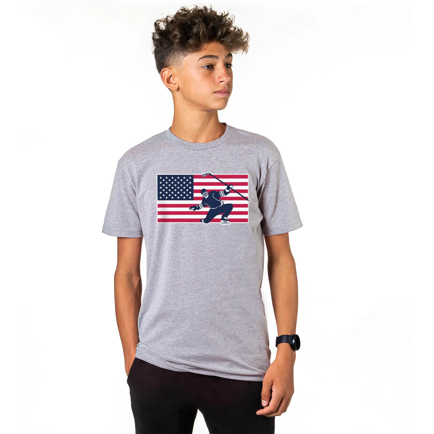 Hockey T-Shirt Short Sleeve - Patriotic Hockey 