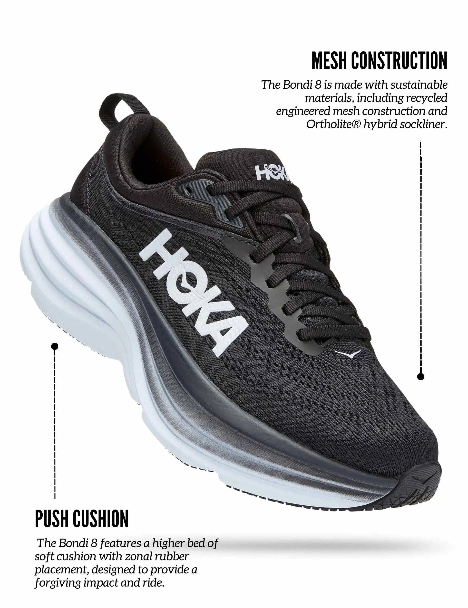 HOKA Bondi 8 - Black/White