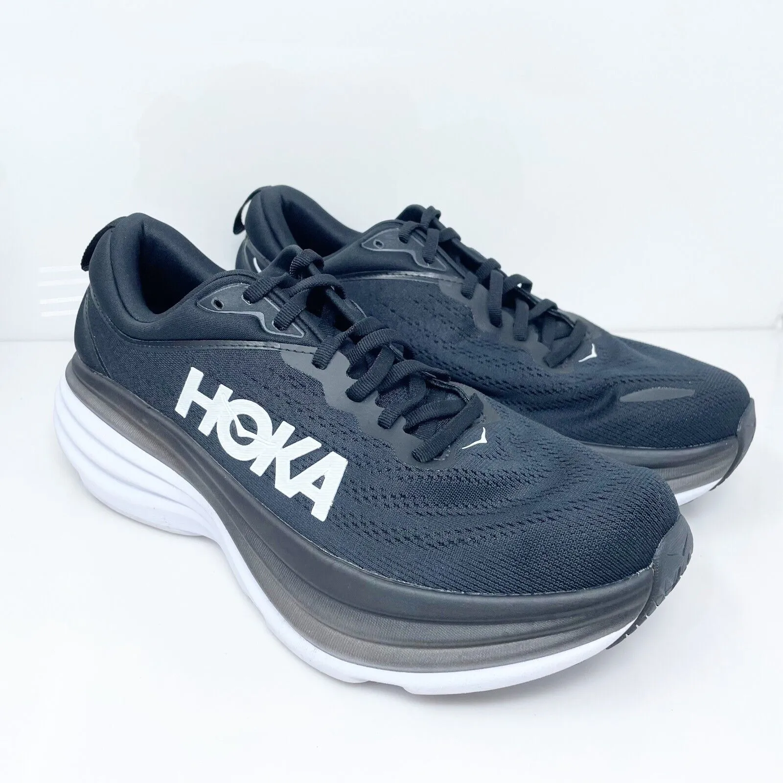 Hoka One One Mens Bondi 8 1123202 BWHT Black Running Shoes Sneakers Size 9.5 D