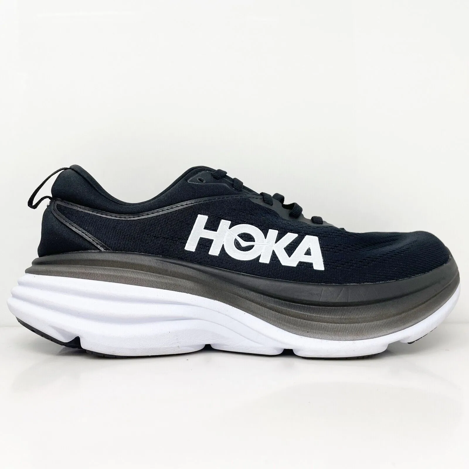 Hoka One One Mens Bondi 8 1123202 BWHT Black Running Shoes Sneakers Size 9.5 D