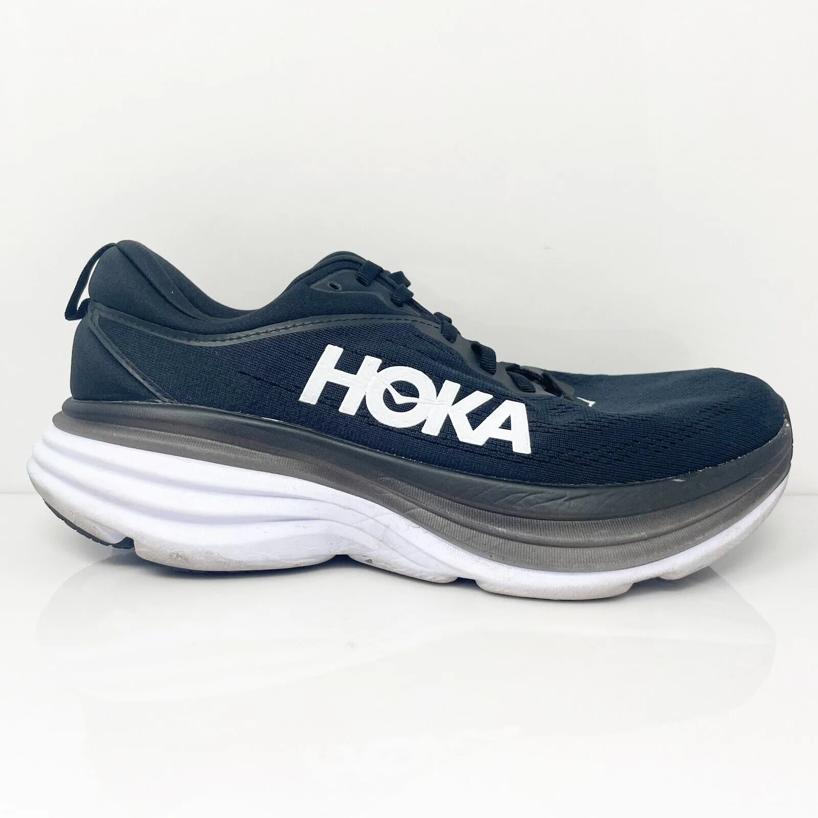 Hoka One One Mens Bondi 8 1127953 BWHT Black Running Shoes Sneakers Size 10 2E