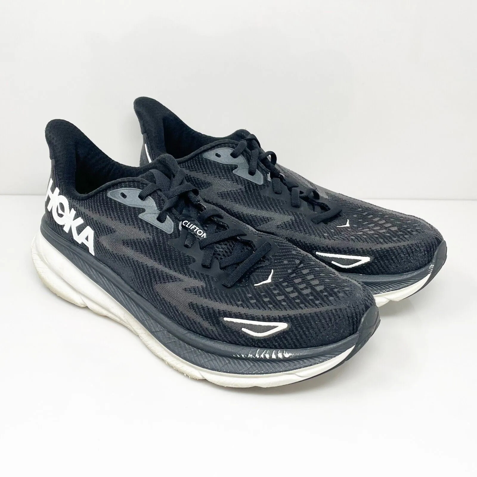 Hoka One One Mens Clifton 9 1127895 BWHT Black Running Shoes Sneakers Sz 11.5 D