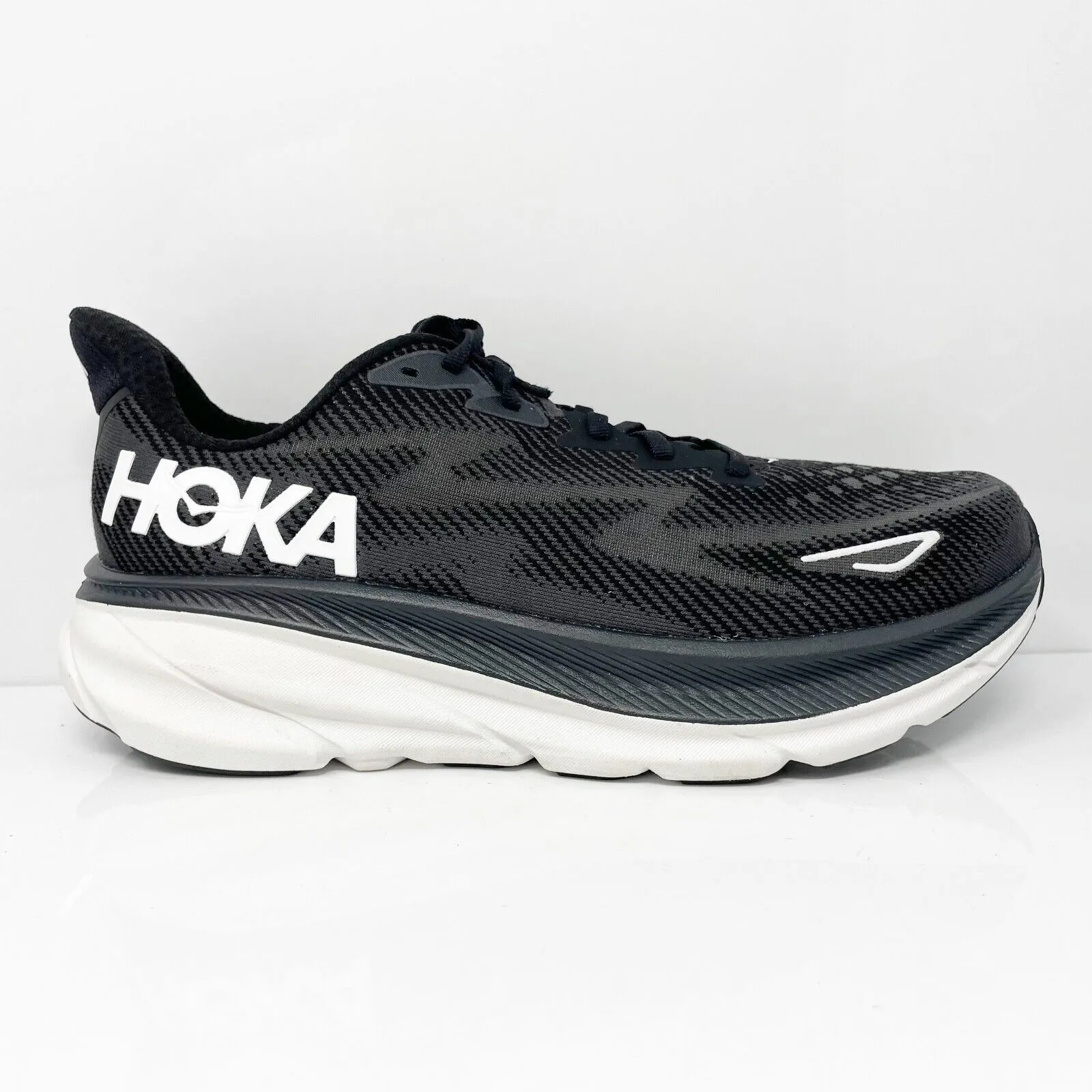 Hoka One One Womens Clifton 9 1132211 BWHT Black Running Shoes Sneakers Size 10D