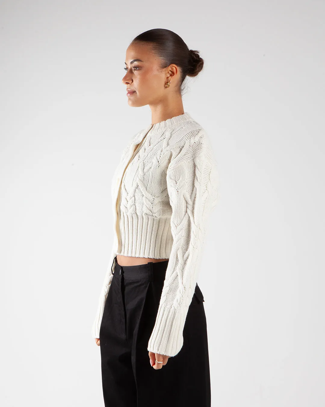 Holzweiler Chunky Cable Cardigan Ecru