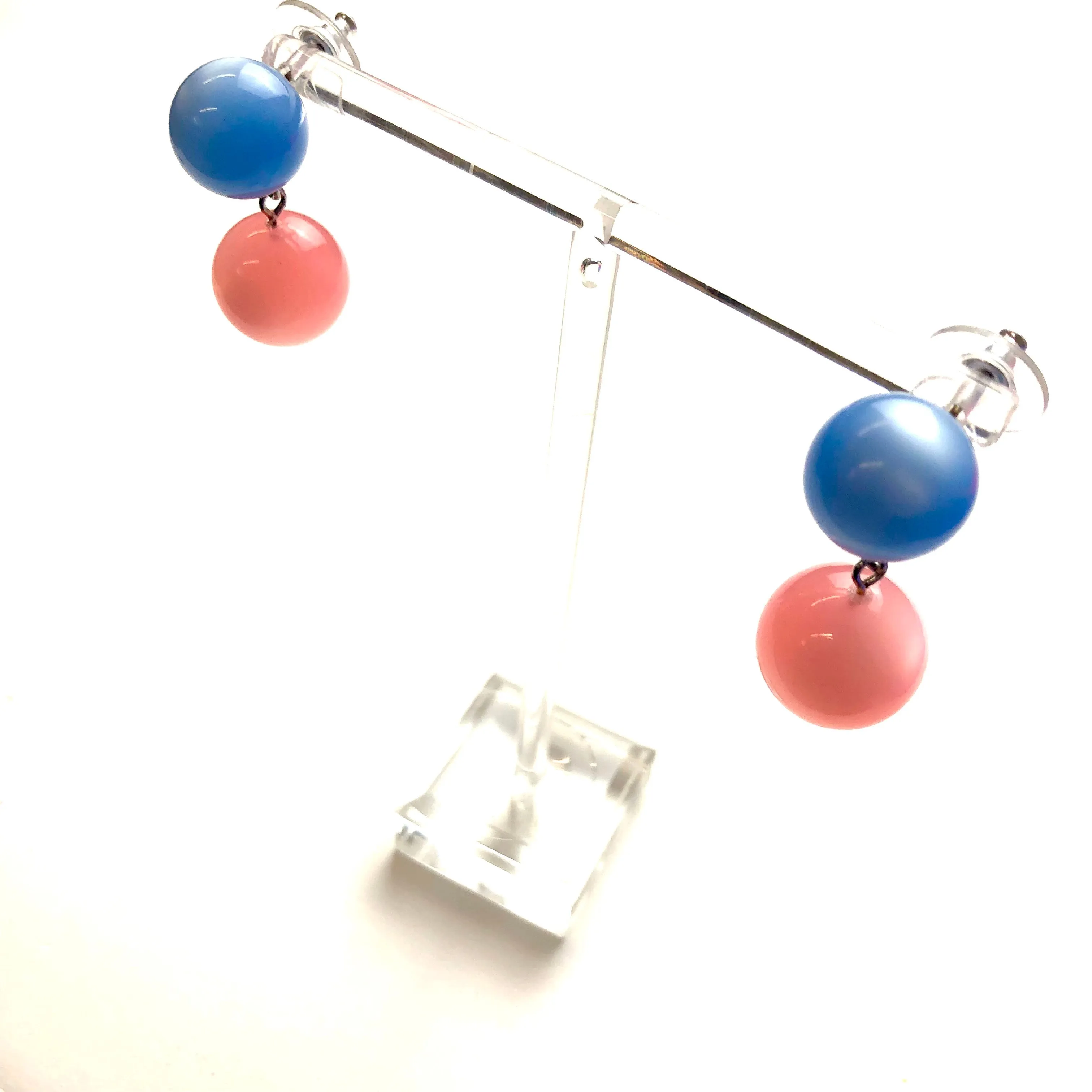 Ice Blue and Rose Pink Moonglow Lollipop Drop Earrings