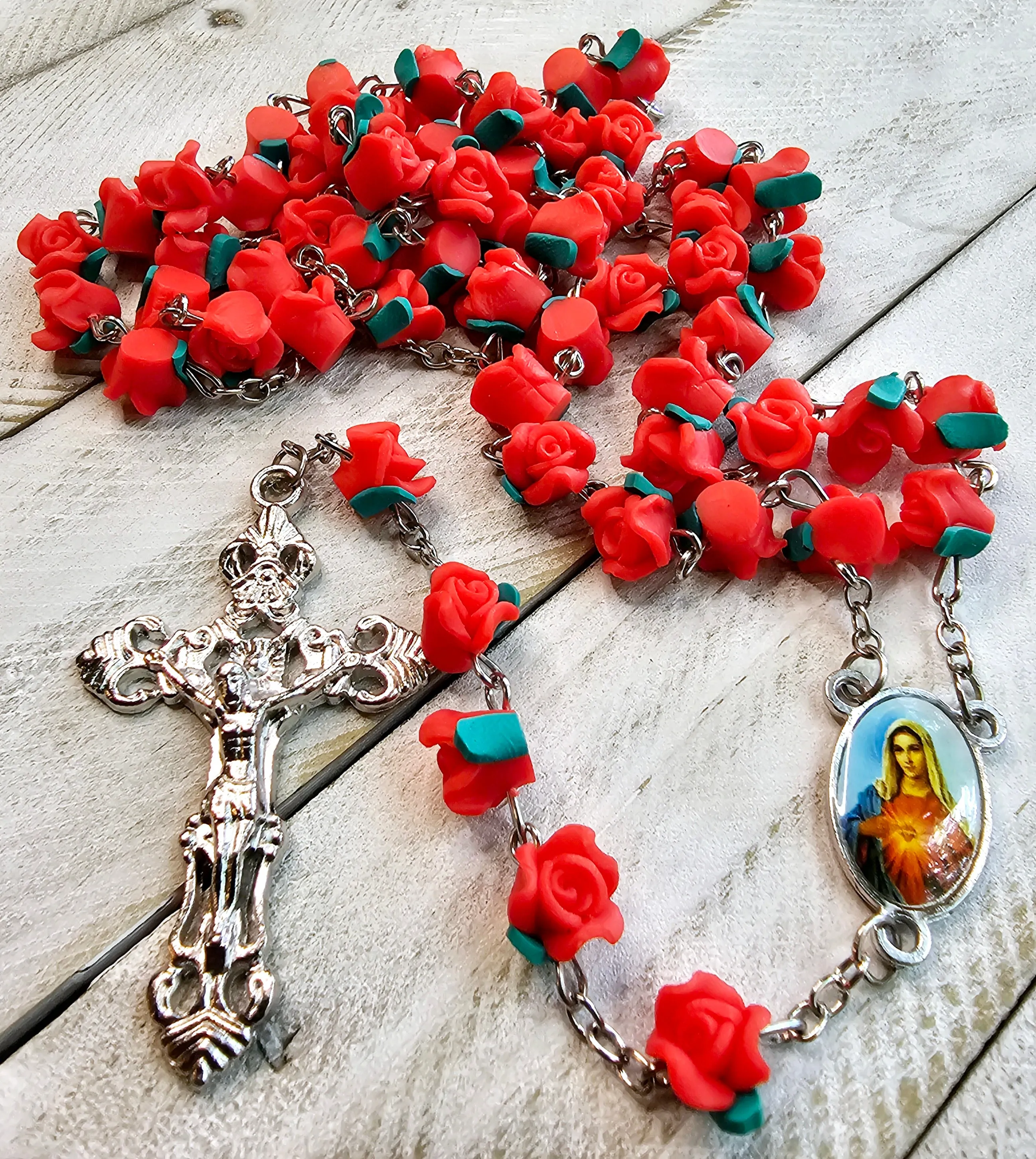 Immaculate heart of  Mary Red Roses Rosary (Buy one, get one free)