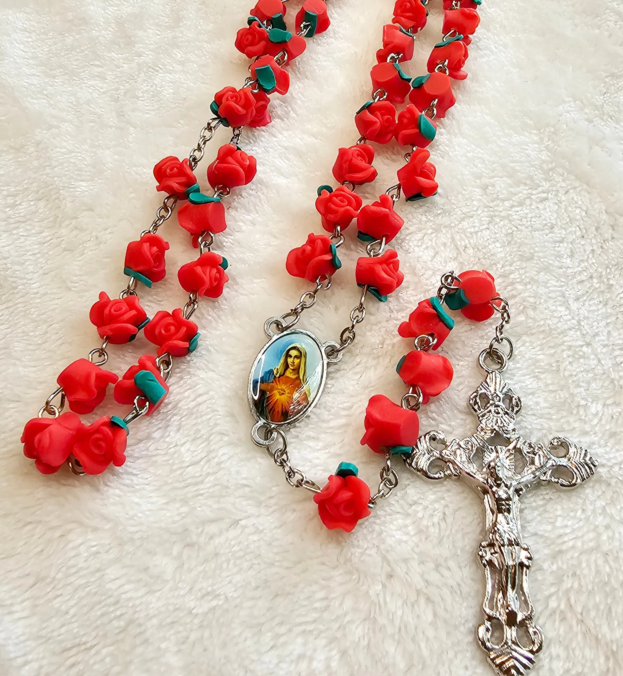 Immaculate heart of  Mary Red Roses Rosary (Buy one, get one free)