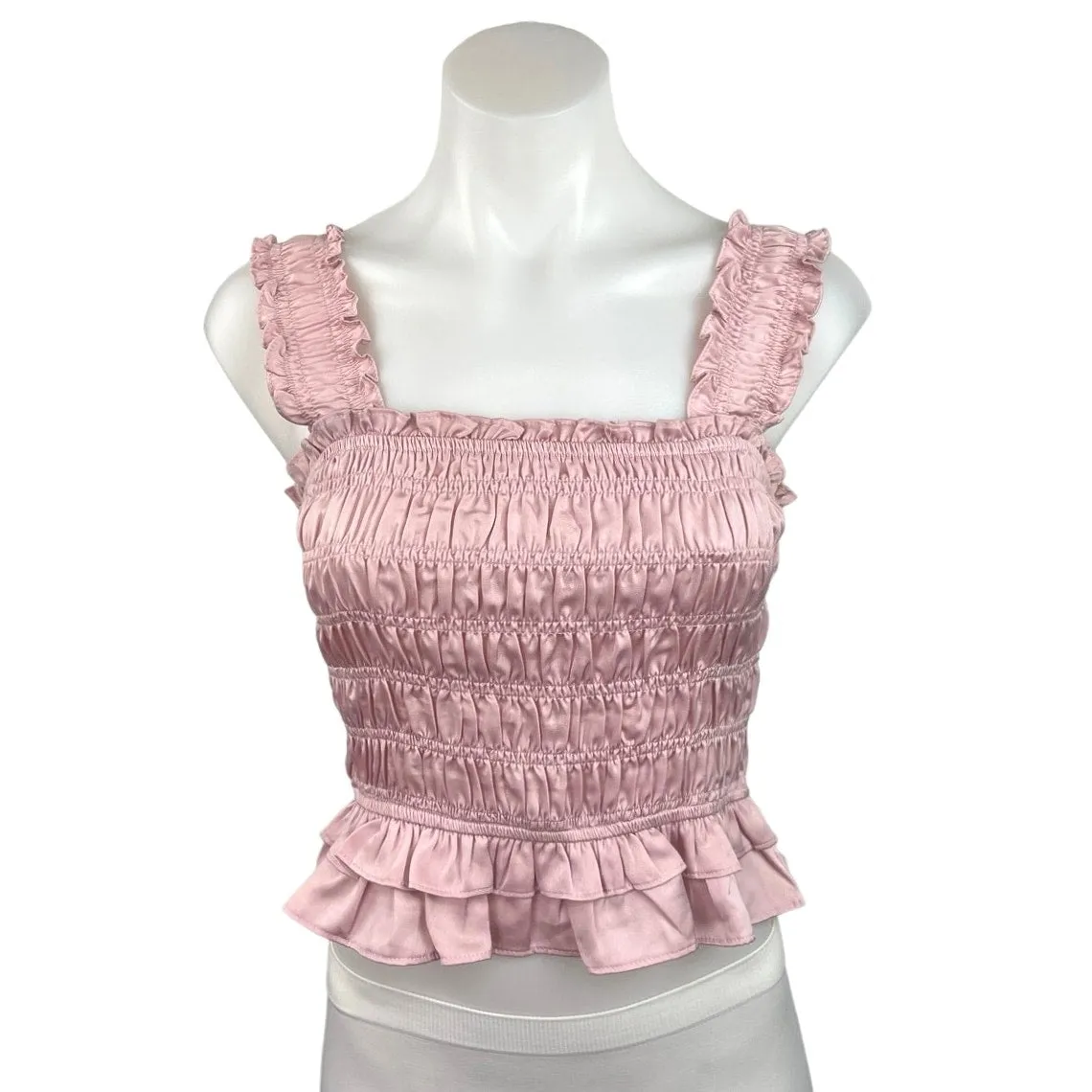 Indie Collection Women's Pink Sleeveless Square Neck Ruffle Blouse Top Size M