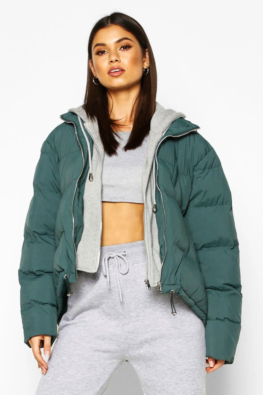 Jersey Hooded Padded Puffer