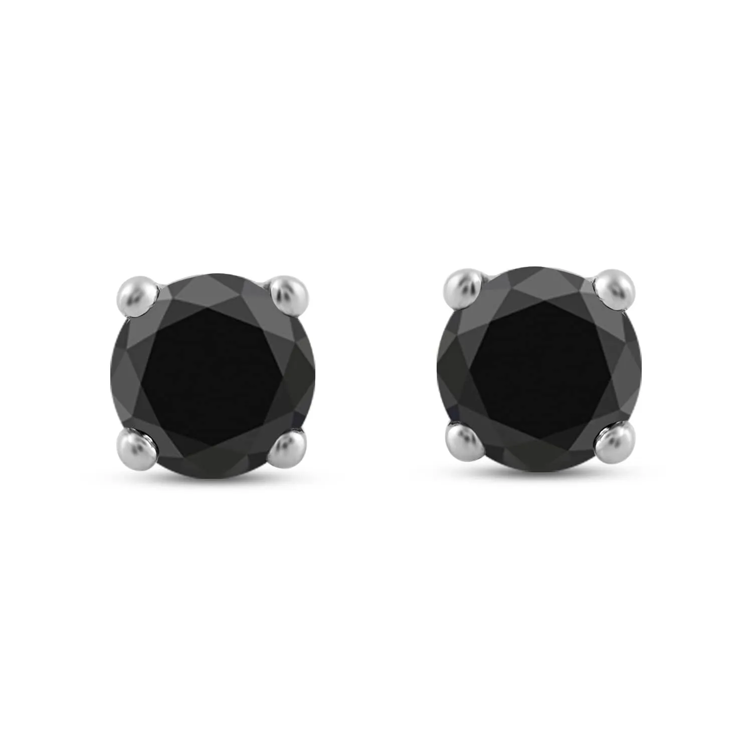 Jewelili 10K White Gold 2 Cttw Treated Black Round Diamonds Stud Earrings