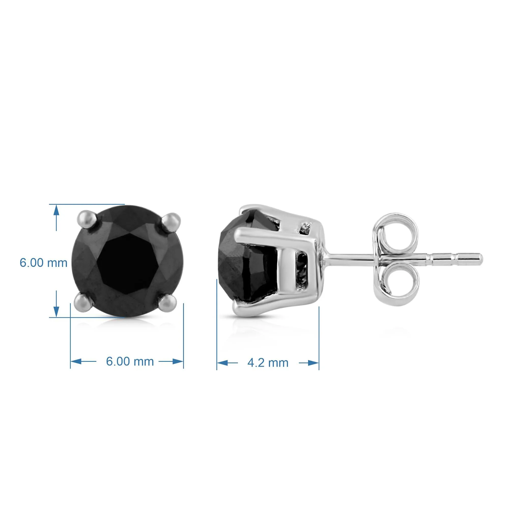 Jewelili 10K White Gold 2 Cttw Treated Black Round Diamonds Stud Earrings