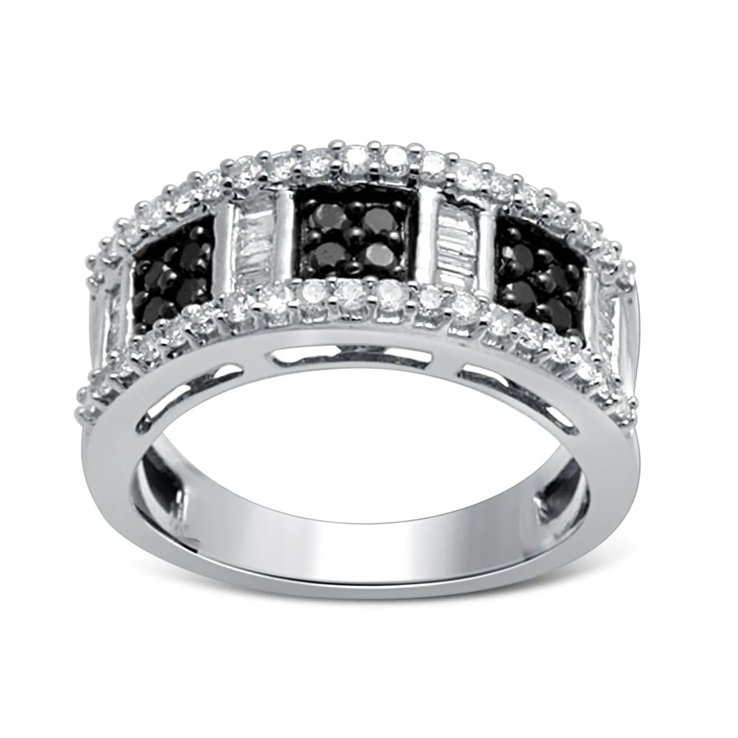 Jewelili 10K White Gold With 3/4 CTTW Treated Black Diamonds and White Diamonds Wedding Band