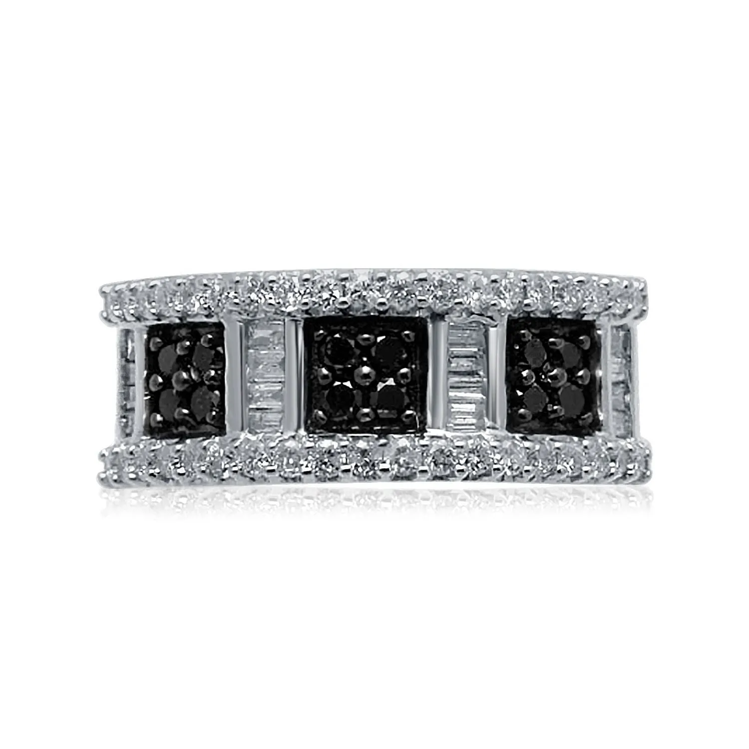 Jewelili 10K White Gold With 3/4 CTTW Treated Black Diamonds and White Diamonds Wedding Band