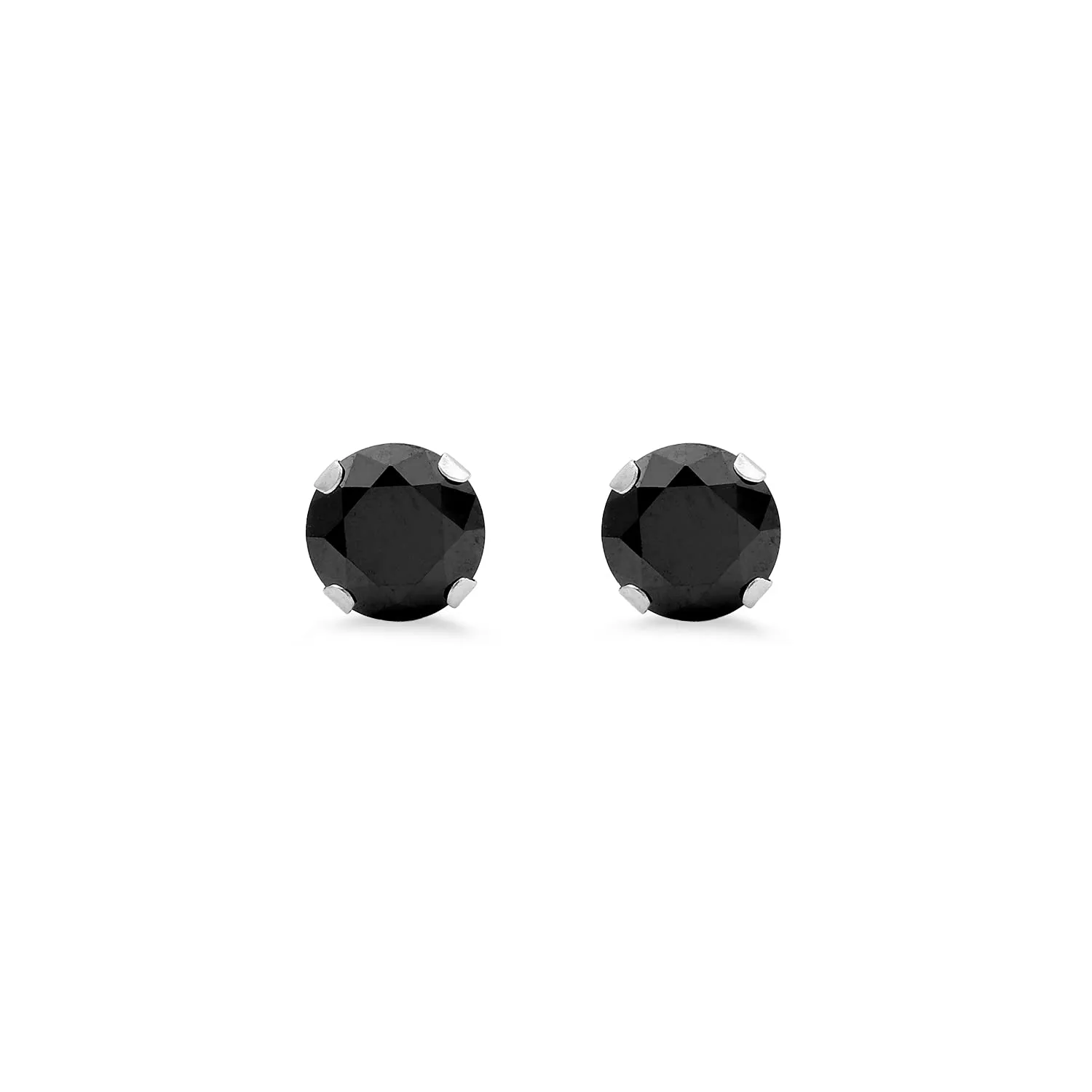 Jewelili 10K White Gold With Black and White Round Cubic Zirconia Earrings Stud Box Set