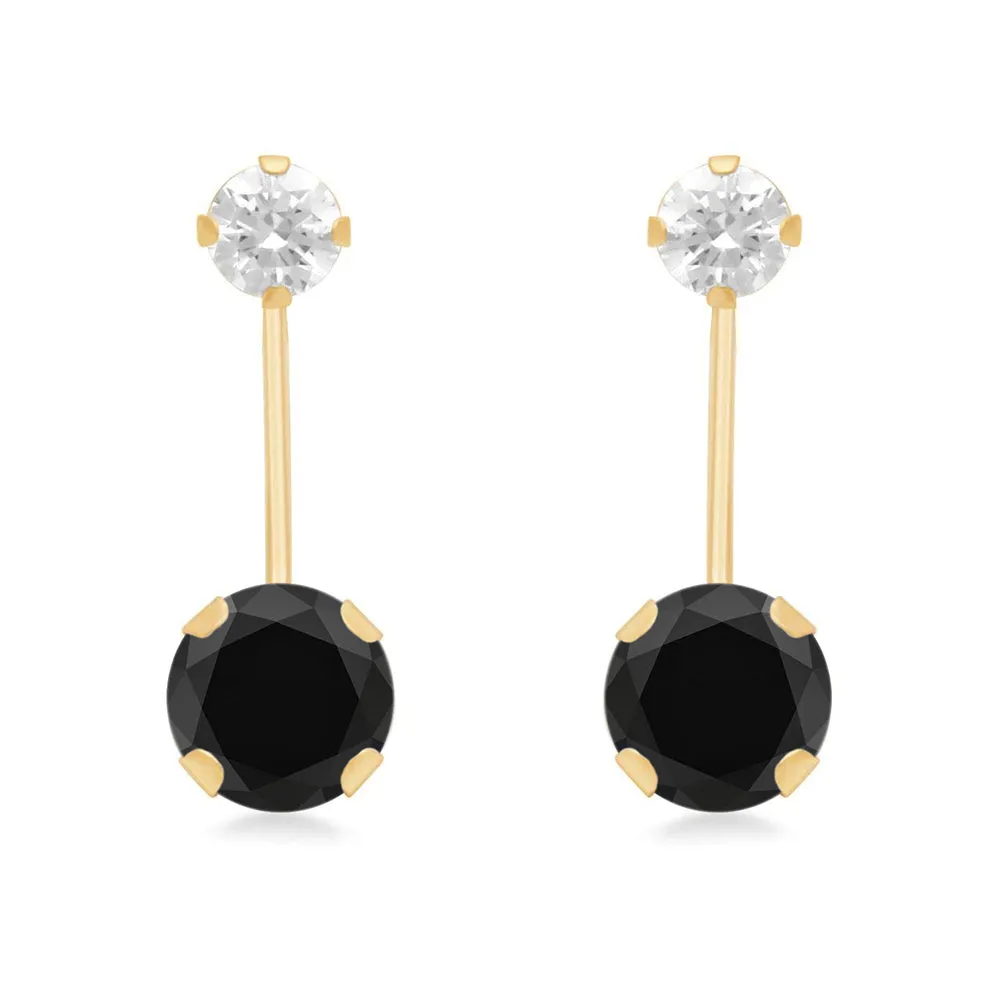 Jewelili 10K Yellow Gold with White and Black Cubic Zirconia Dangle Earrings