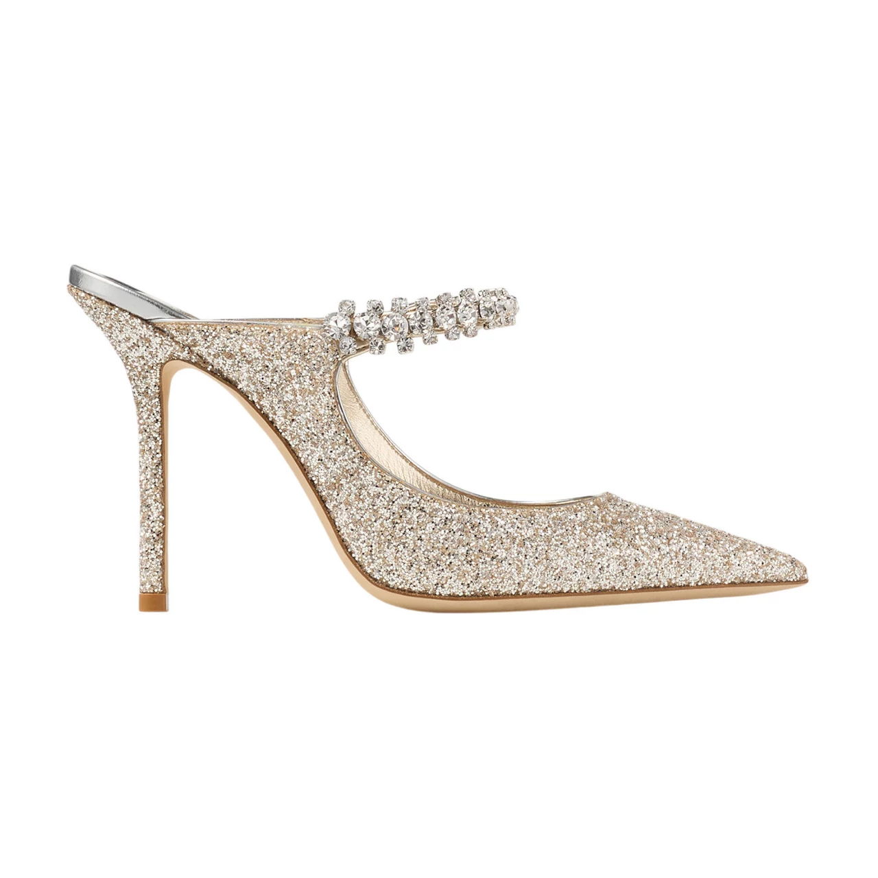 JIMMY CHOO Bing 100 Glitter Mules - Beige